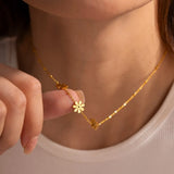 Charm 18K Gold Plated Stainless Steel Rhinestone Flower Necklace for Girls Stylish Waterproof Hypoallergenic Jewelry