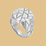 STAINLESS STEEL RINGS CIRCULAR STRIPES WITH DIAMOND GRID TEXTURE