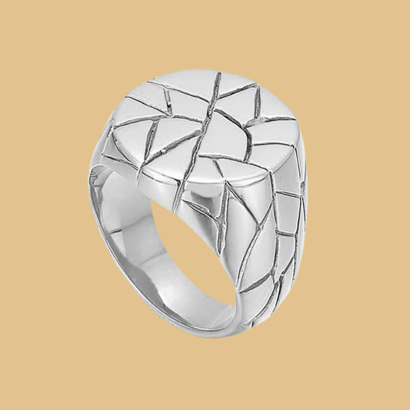 STAINLESS STEEL RINGS CIRCULAR STRIPES WITH DIAMOND GRID TEXTURE