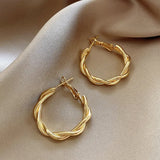 Exaggerated Twists Winding Hoop Earrings for Women European 2.5Cm Gold Color Metal Punk Loop Jewelry Wholesale Girl Gift