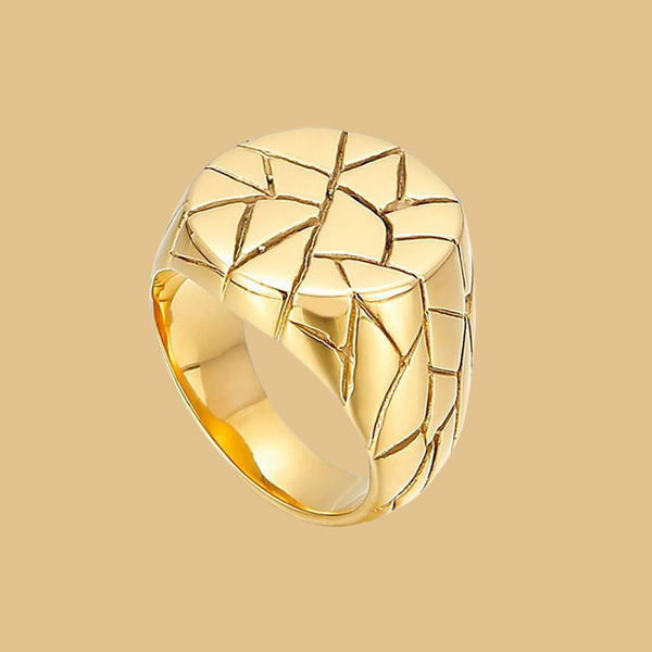 STAINLESS STEEL RINGS CIRCULAR STRIPES WITH DIAMOND GRID TEXTURE