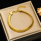 316L Stainless Steel New Gold-Plated Flat Chain Bracelet for Women Girl Fashion Bangles Waterproof Jewelry Wedding Gift