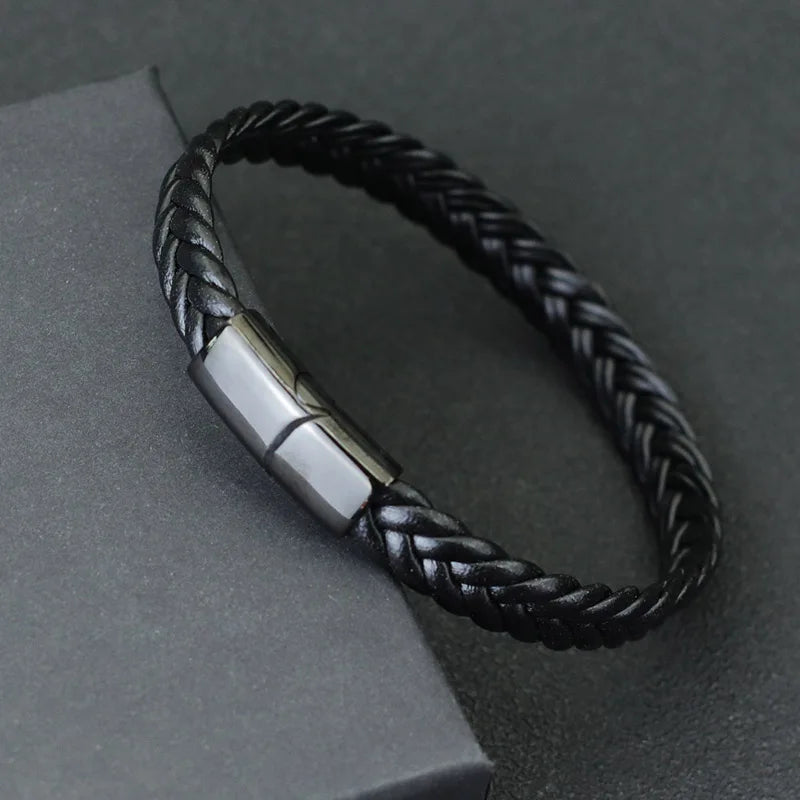 Stainless Steel Bracelet Men Handmade Braided Leather Braclet Boyfriend Gift Male Accessories Punk Jewelry Pulseras Mujer Joias