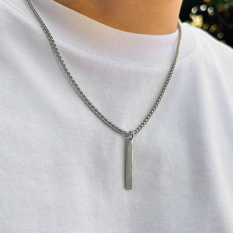 Minimalist Geometric Stick Pendant Necklace for Men Box Chain Choker Jewelry on the Neck Collar Street Cool Party Boy