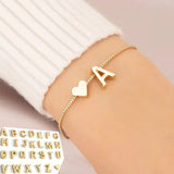 26 Letter Heart Bracelet with Heart Pendant Fashion DIY Personalized Bracelets Girls Women Anniversary Jewelry Gift