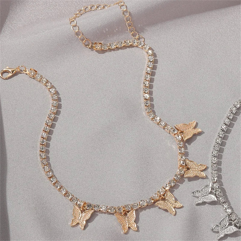 Crystal Butterfly Pendants Women Chokers Personality Gold Color Hollow Chain Choker Necklaces for Ladies Punk Collar Jewellery