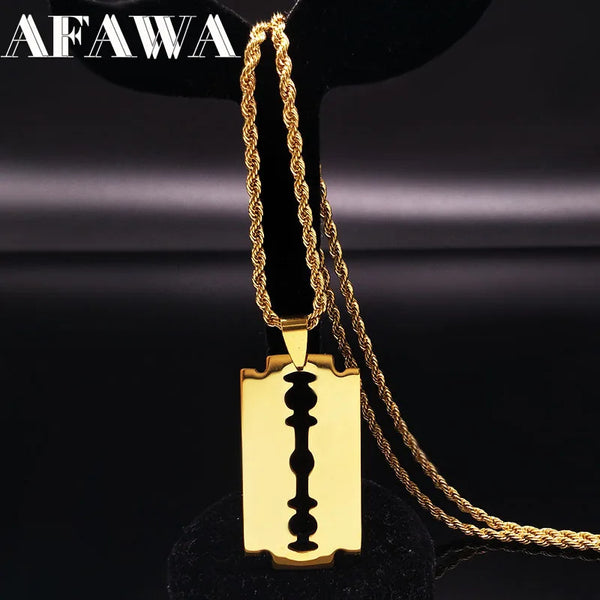 Fashion Stainless Steel Blade Necklaces Gold Color Long Necklace Jewellery for Women or Men Collares Largos De Moda N445S01