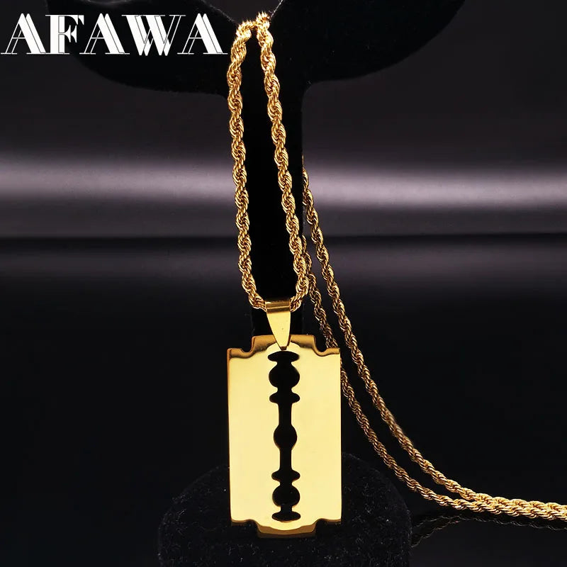 Fashion Stainless Steel Blade Necklaces Gold Color Long Necklace Jewellery for Women or Men Collares Largos De Moda N445S01