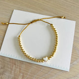 Heart Charm 18K Gold Plated Beaded Bracelet Strand Stretch Women Jewelry Adjustabl High Quality Fashion Jewellery Gift