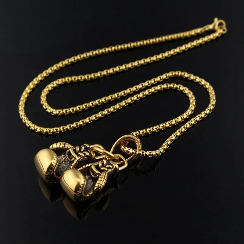 Men Hiphop Chain Necklace Cool Male Jewellery Sport Fitness Jewelry Double Boxing Glove Pendant Necklace