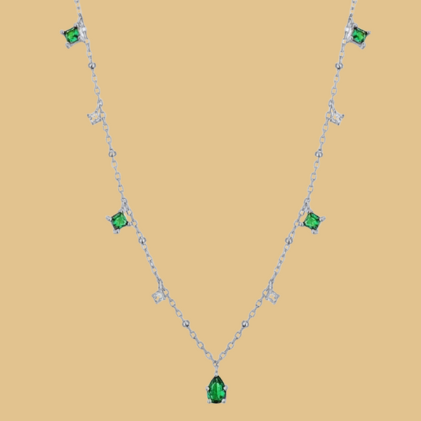 Silver Green Zirconia Sparkling Necklace