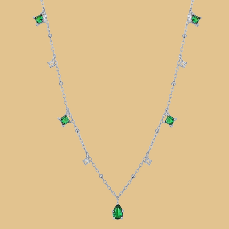 Silver Green Zirconia Sparkling Necklace