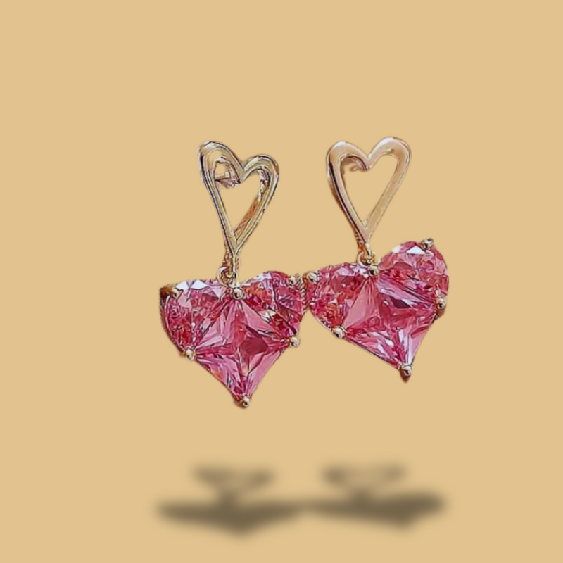 PINK ZIRCON HEARTSHAPED CRYSTAL EARRINGS