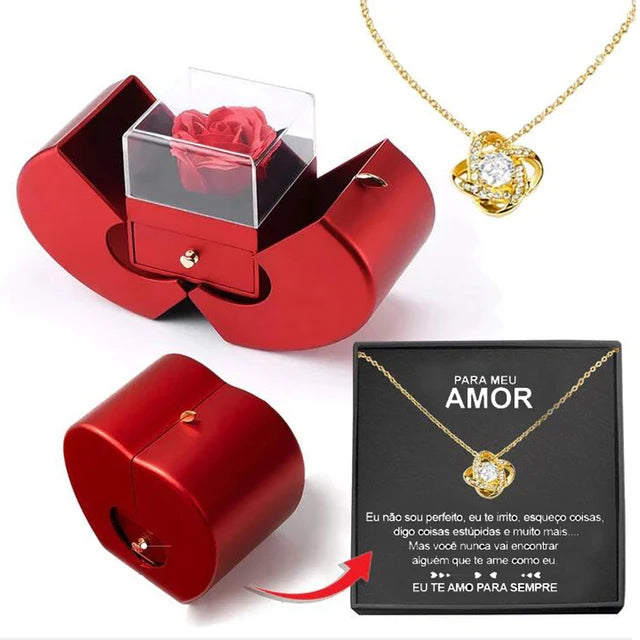 Valentine'S Day Gift for Girlfriend Red Apple Jewelry Box Necklace Eternal Rose for Girl Mother'S Day New Year Birthday Gifts