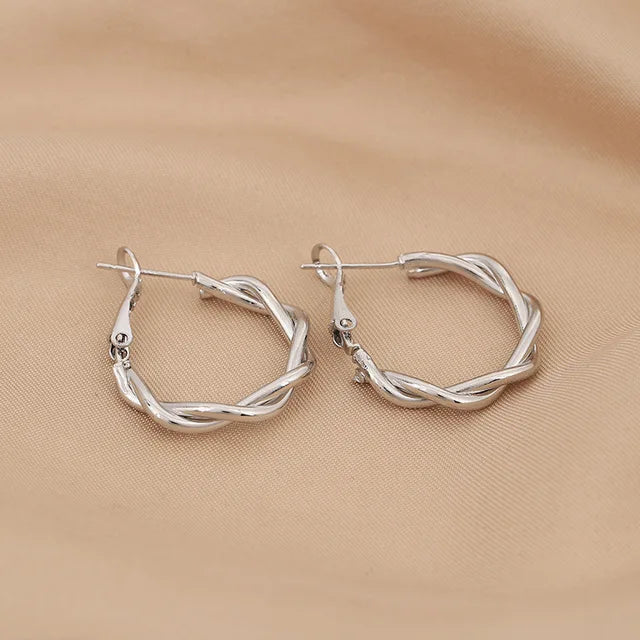 Exaggerated Twists Winding Hoop Earrings for Women European 2.5Cm Gold Color Metal Punk Loop Jewelry Wholesale Girl Gift