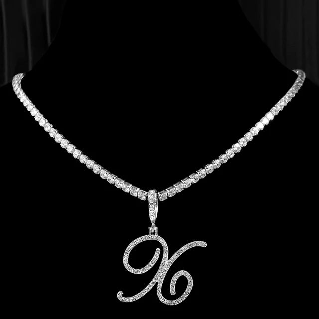 New Cursive Letters Cubic Zirconia Chain Intial Name Necklace Hip Hop Jewelry Gold Silver Color CZ 26 Alphabet Pendant Necklaces