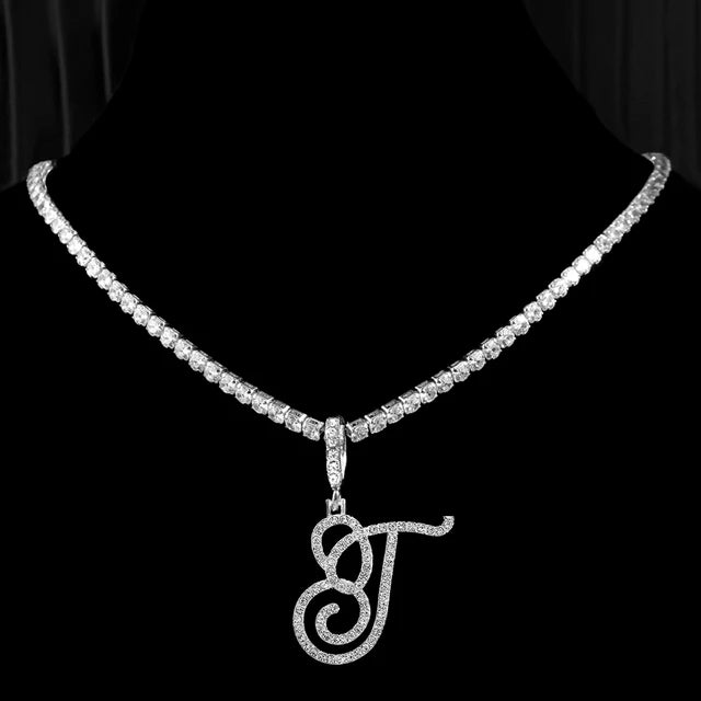 New Cursive Letters Cubic Zirconia Chain Intial Name Necklace Hip Hop Jewelry Gold Silver Color CZ 26 Alphabet Pendant Necklaces