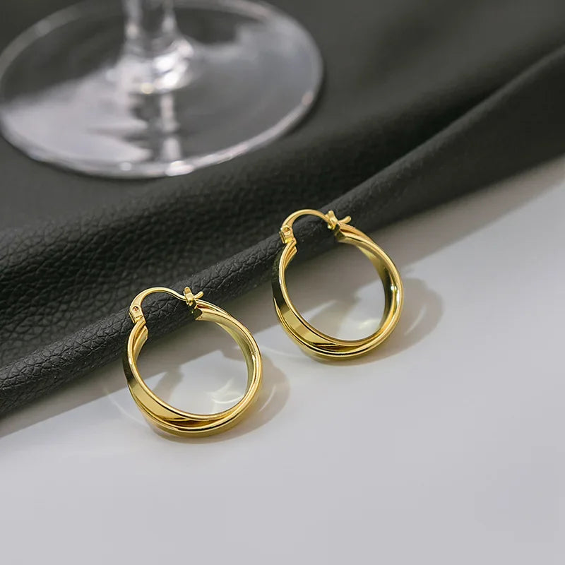 Wildly Luxurious French Vintage Gold-Plated Metal Earrings Chen Booking Trendy Earrings Lightweight Geometric Double Ring