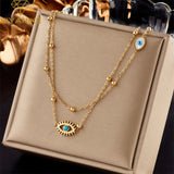 316L Stainless Steel Necklace Eye Double Chain Accessories for Women Trendy Design Sweet Birthday Jewelry Gifts Collier