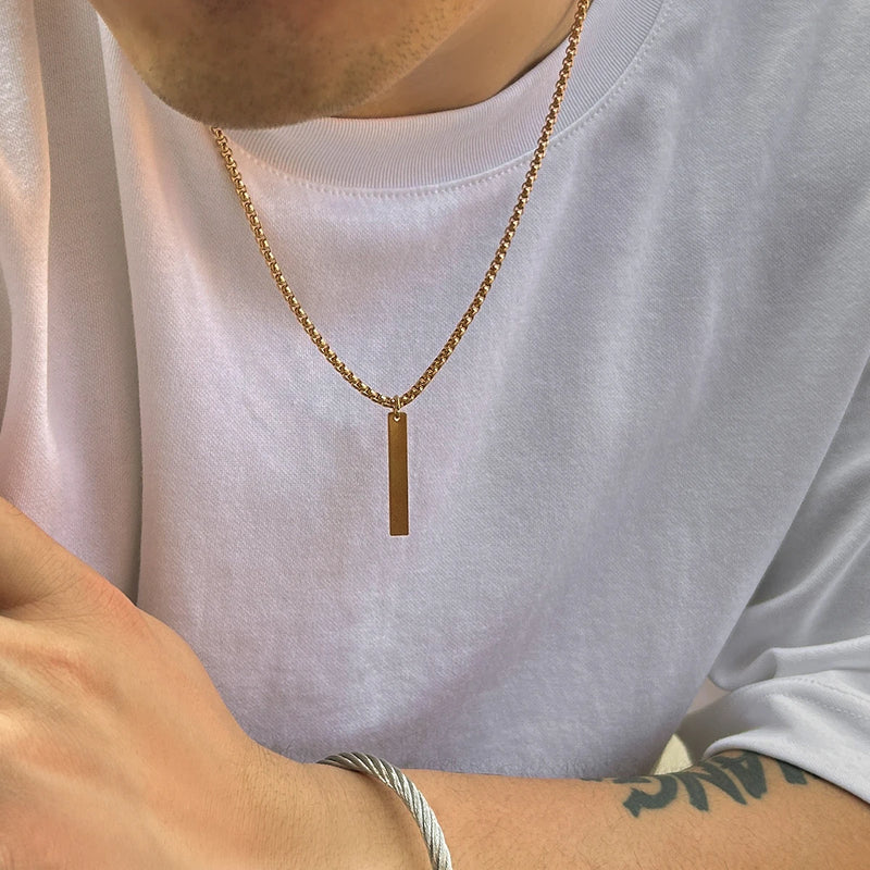 Minimalist Geometric Stick Pendant Necklace for Men Box Chain Choker Jewelry on the Neck Collar Street Cool Party Boy