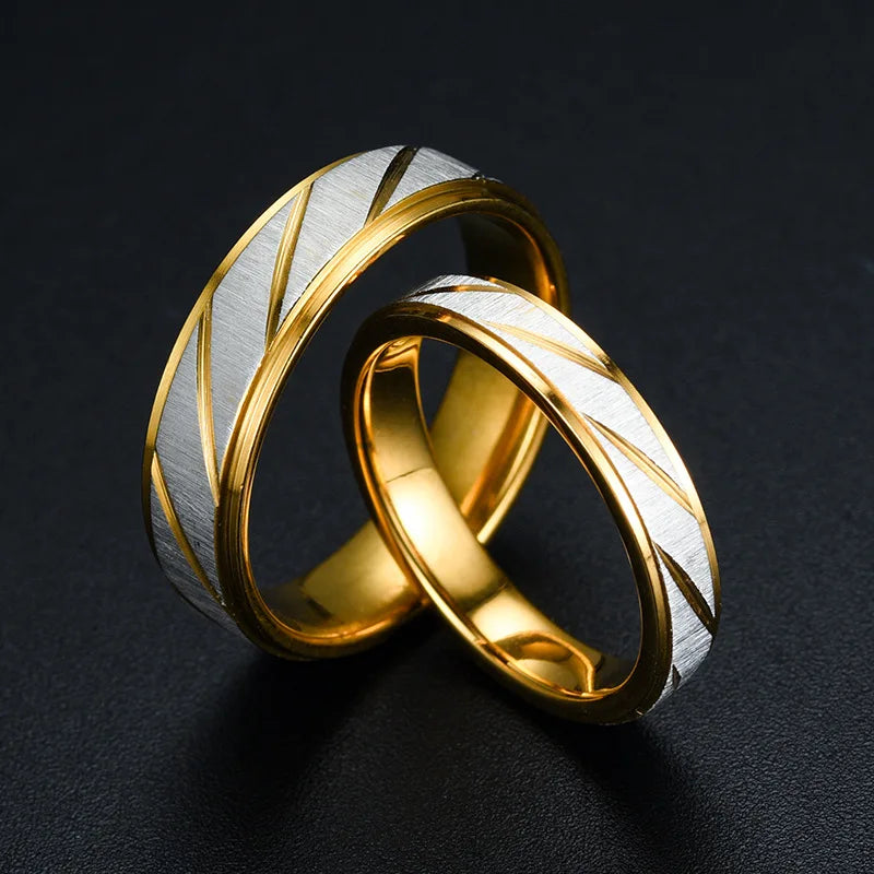 Unique Wave Pattern Couple Rings for Men Women High Quality Stainless Steel Ring Engagement Wedding Rings Jewelry Drop Shipping