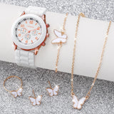 5Pcs/Set Geneva Watch Women Fashion Silicone Band Quartz Watch Butterfly Jewelry Set（Without Box）