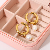 18K Gold Plated Stainless Steel Freshwater Pearl Pendant Huggie Earrings for Women Party Jewelry Accessories