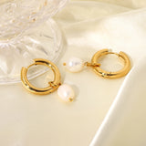 18K Gold Plated Stainless Steel Freshwater Pearl Pendant Huggie Earrings for Women Party Jewelry Accessories