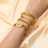 316L Stainless Steel New Gold-Plated Flat Chain Bracelet for Women Girl Fashion Bangles Waterproof Jewelry Wedding Gift