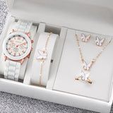 5Pcs/Set Geneva Watch Women Fashion Silicone Band Quartz Watch Butterfly Jewelry Set（Without Box）